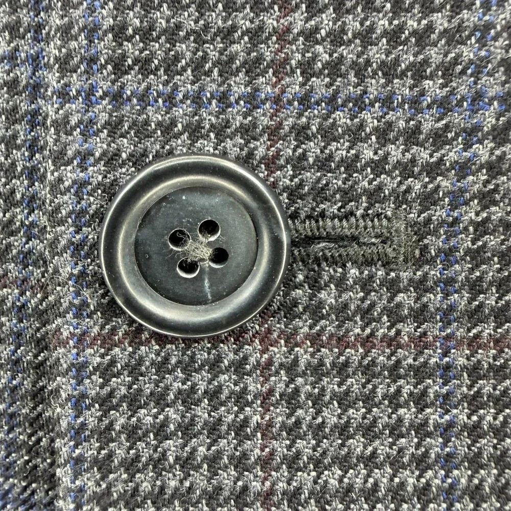 Jos A Bank Traveler Tailored Fit Sport Coat Blazer Men 48R Wool Houndstooth Gray